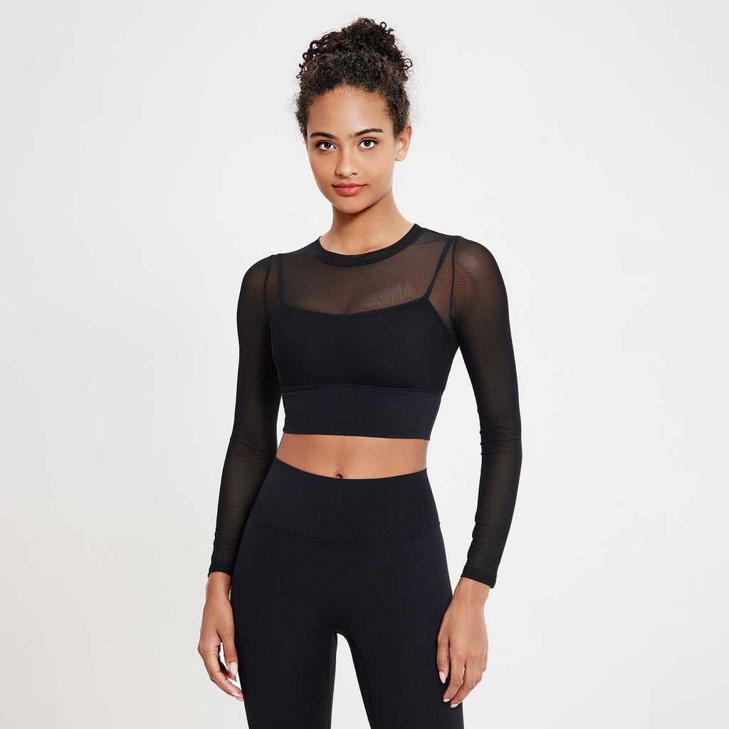 Women's Mesh Long-Sleeve Padded Sports Top