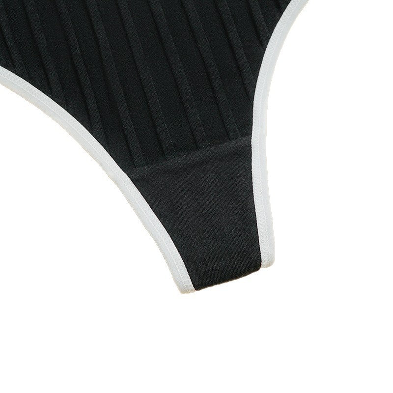 Women's Black And White T-Back Thong Briefs