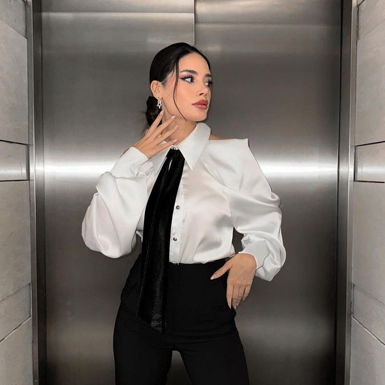 Off-Shoulder Tie-Front Shirt