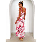 Smocking Elastic Waist Knotted Shoulder Strap A-Line Dress Long