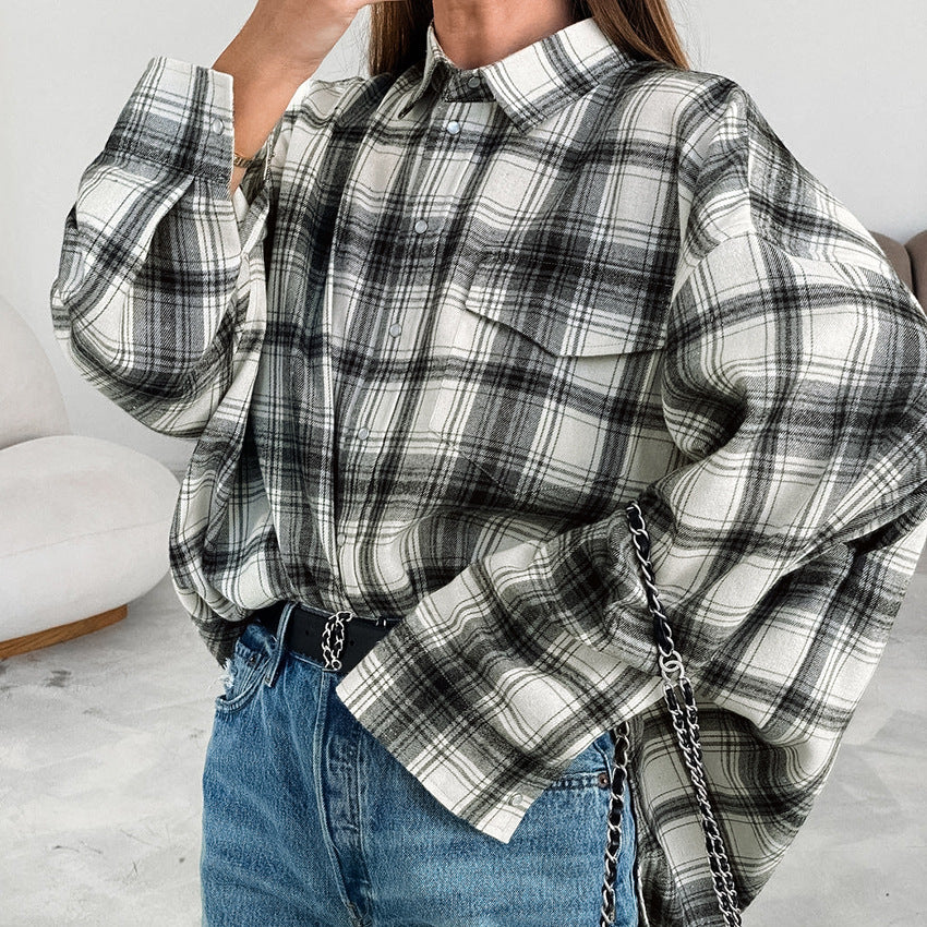 Women's Relaxed Plaid Button-Up Shirt