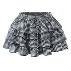 Retro Plaid Cake Short Sweet Elastic High Waist Skirt