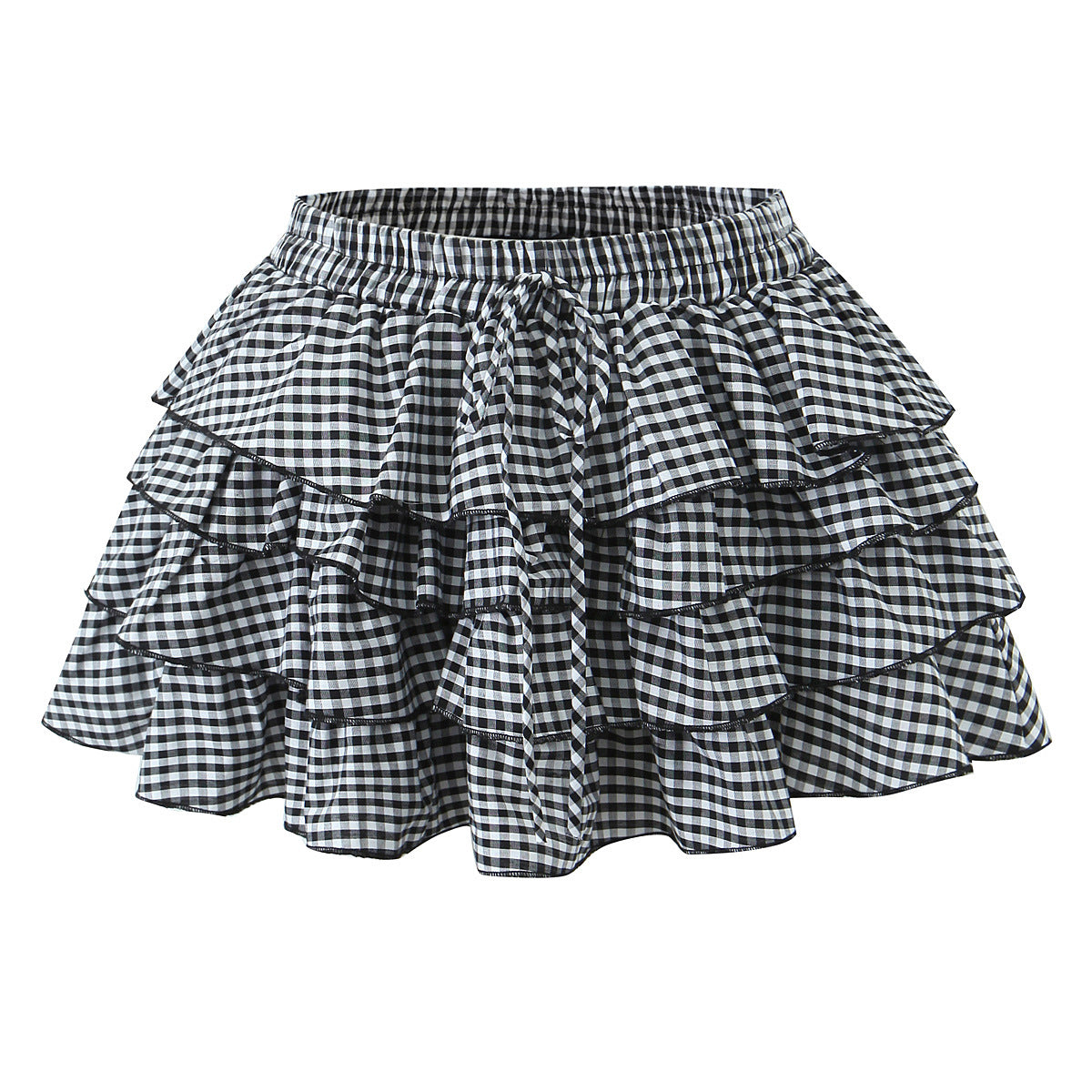 Retro Plaid Cake Short Sweet Elastic High Waist Skirt