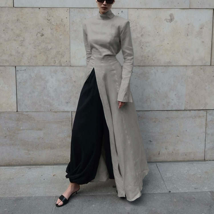 Stand-Collar Maxi Dress
