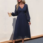 Women's V-Neck Lace Long-Sleeve Maxi Dress