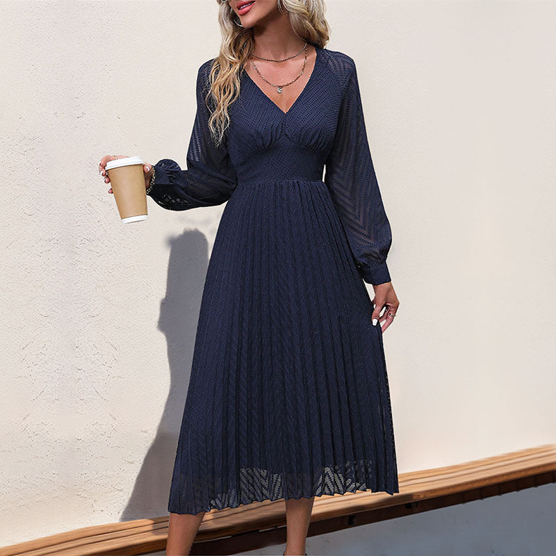 Women's V-Neck Lace Long-Sleeve Maxi Dress