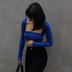 Women's Base Shirt Gentle Long Sleeve Square Neck Short T-Shirt