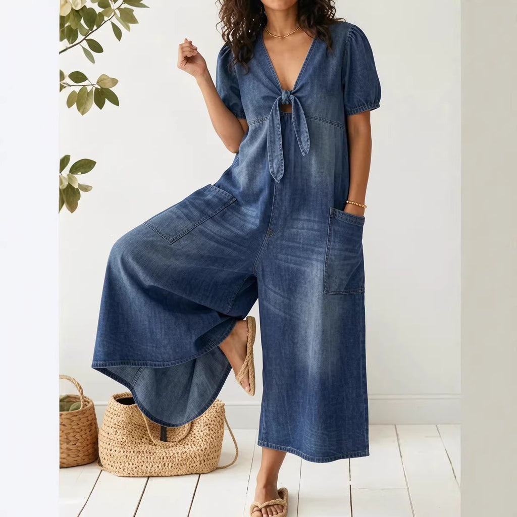 Spring Summer Women Casual Loose Short Sleeves V neck