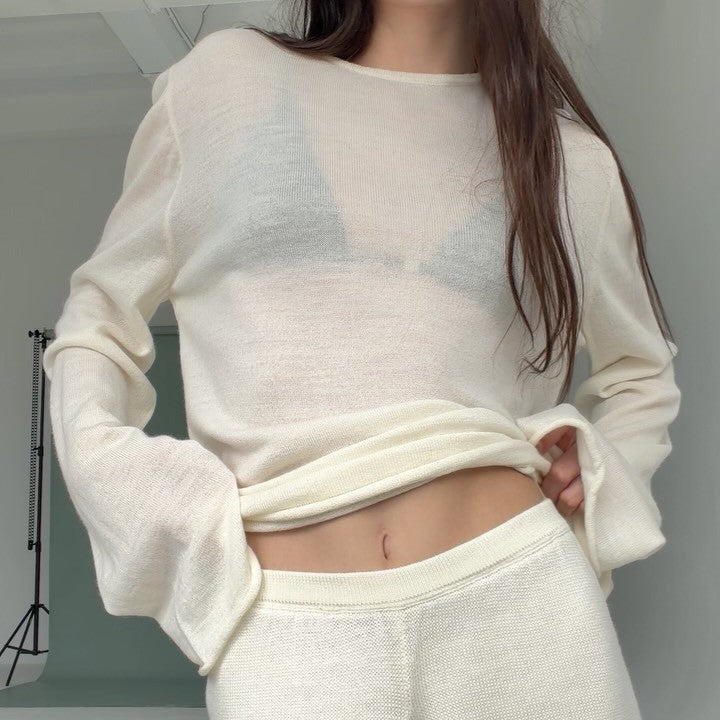 Hollow Out CO-out Knitted Blouse Women Loose Long Sleeve