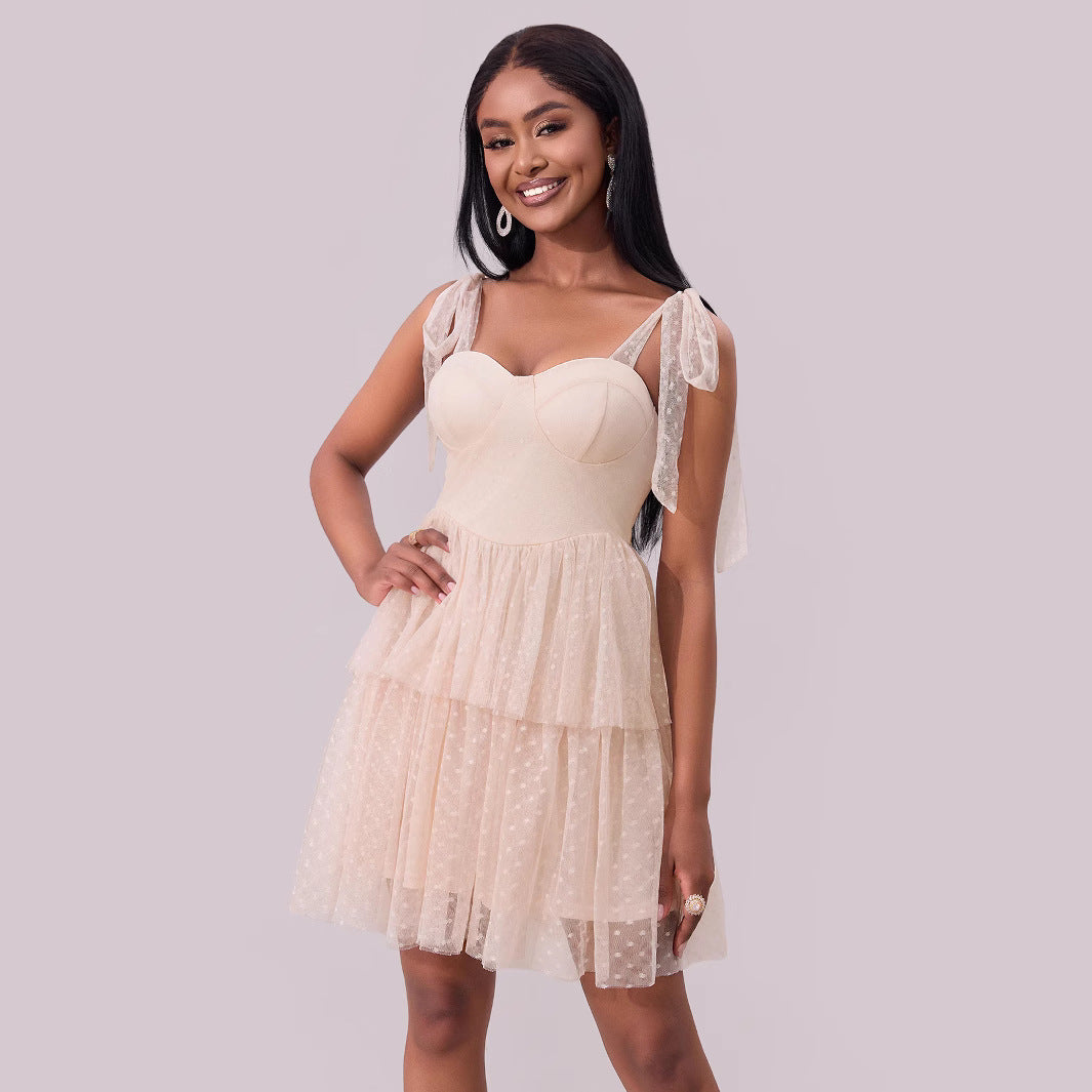 Women's Sweetheart Mesh Ruched Sleeveless Mini Dress