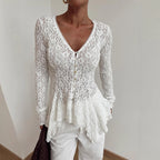 Autumn Best- Lace Cardigan Breasted Shirt Women Slim Fit Long Sleeved Fashionable All Match Elegant Top