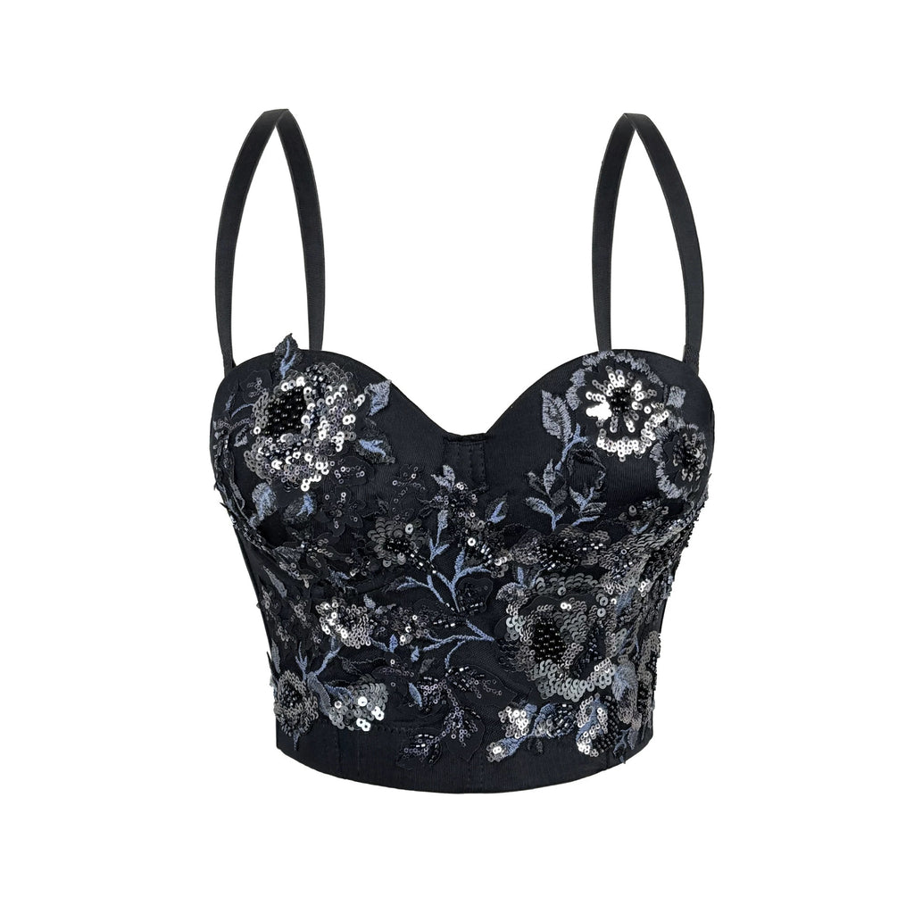 Women's Floral Beaded Boning Corset Top