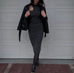 Women's Ribbed Cutout Bodycon Midi Dress