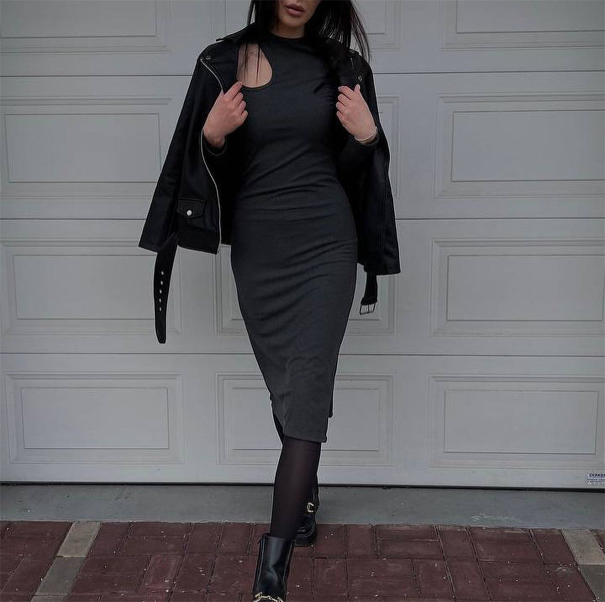 Women's Ribbed Cutout Bodycon Midi Dress