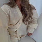 Women's Autumn Soft Mohair V-Neck Hollow Out Cutout Cardigan