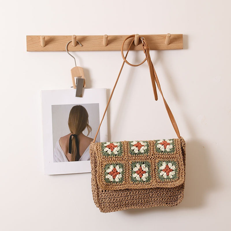 Women's Floral Crossbody Straw Beach Bag