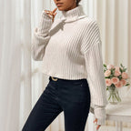 Women's Autumn Winter Solid Color Thread Knitted Pullover High Collar Short Section Bottoming Top