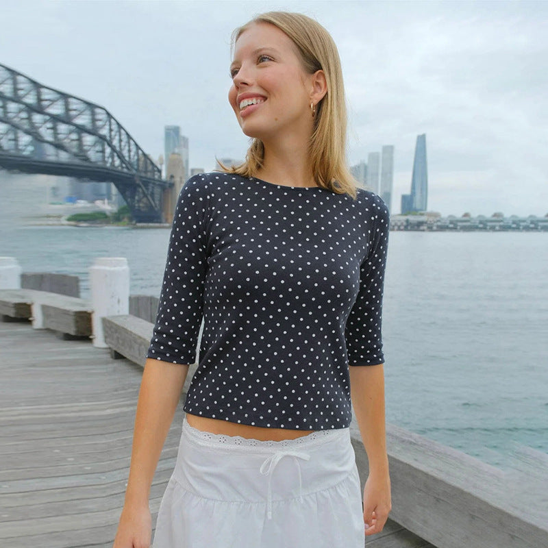 Women Clothing Slim Fit Casual Polka Dot Printed Half
