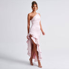 Women's Autumn Sexy Oblique Shoulder Sleeveless Hip Backless High Slit Sexy Slim Fit Dress