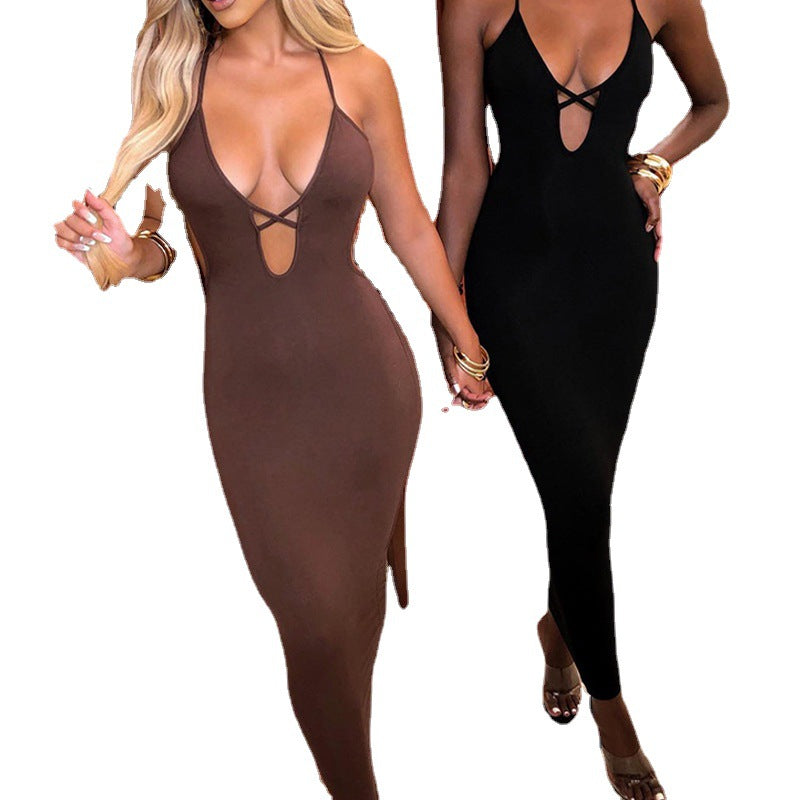 Tight Suspender Lace Up Backless Dress