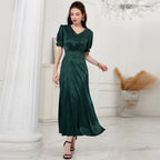 Women's V-Neck Short-Sleeve A-Line Maxi Dress