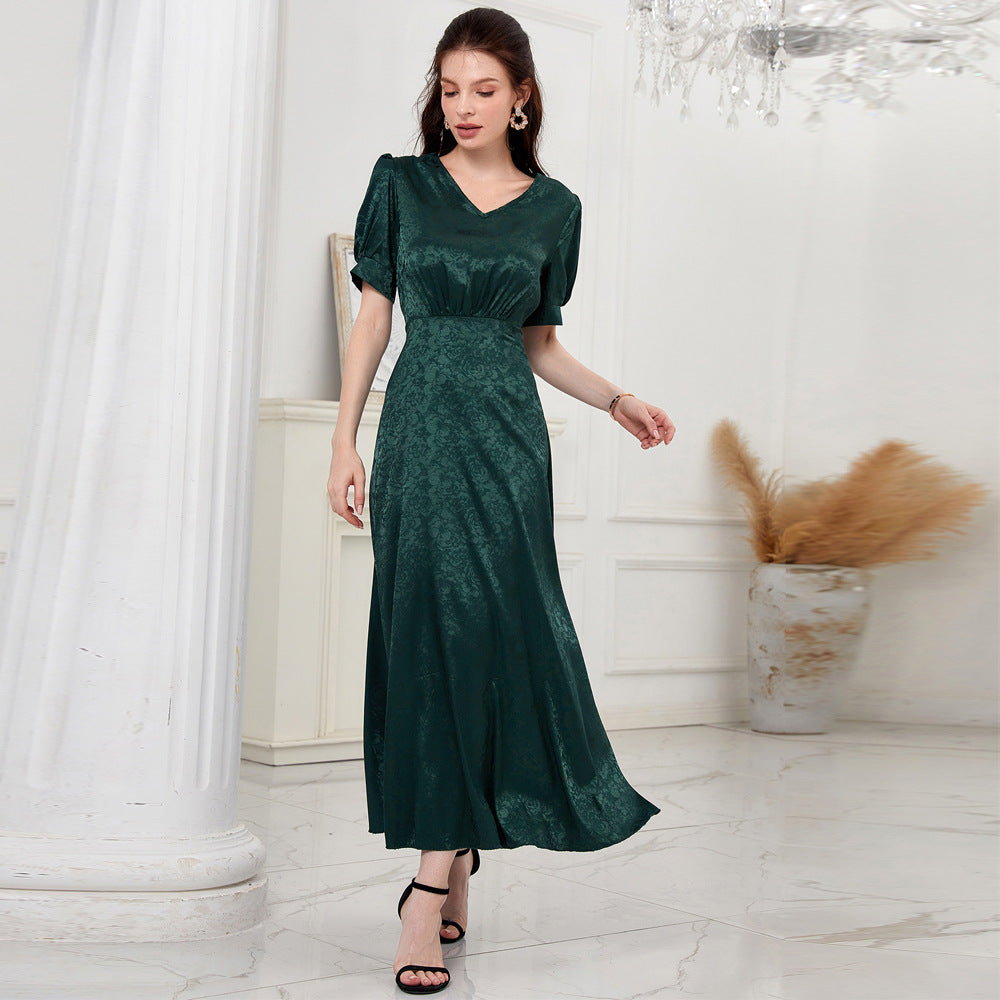 Women's V-Neck Short-Sleeve A-Line Maxi Dress