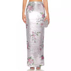 Women's Romantic Vacation Fresh Retro Printed Thin Mesh Skirt Summer Elegant Casual Skirt Sequins