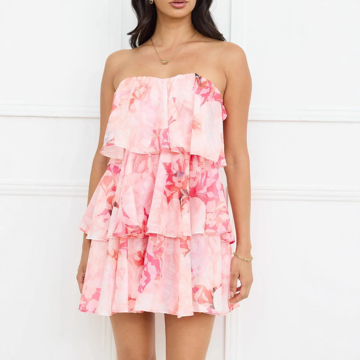 Women's Summer Vacation Elegant Chiffon Layered Chest Wrapped Dress