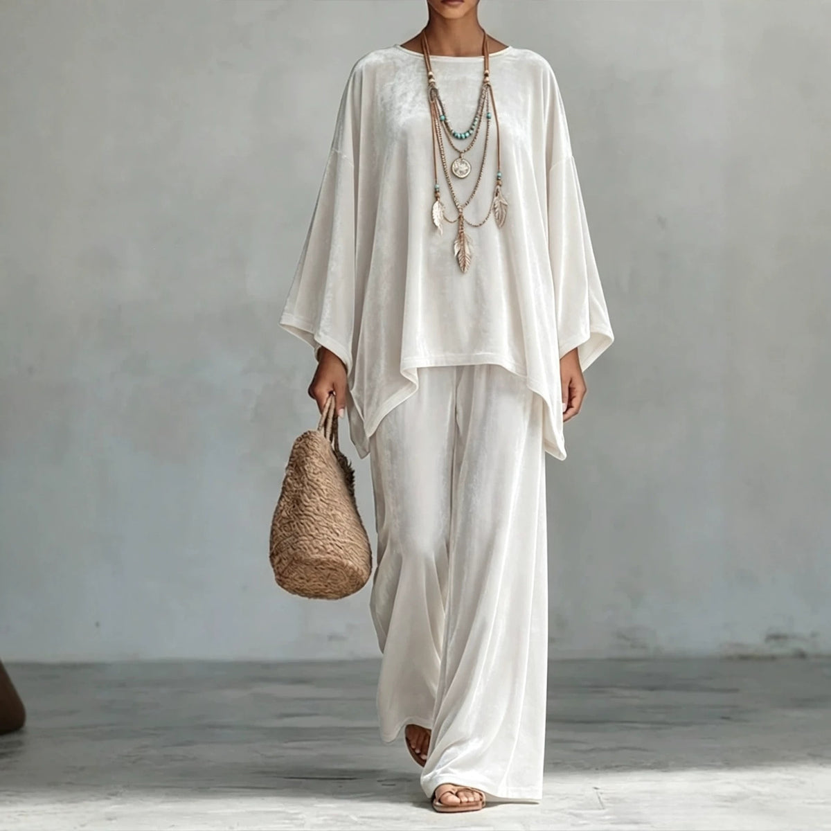 Women's Velvet Wide-Leg Long-Sleeve Top and Pants Two-Piece Set