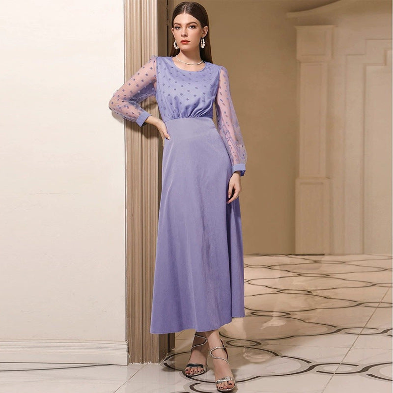Women's Women's's Autumn Round Neck Long Sleeve High Waist Slim Dress