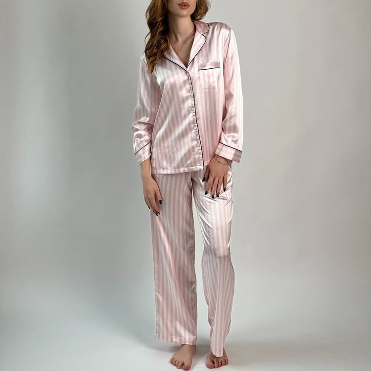 Printed Striped Shirt Trousers Collared Long Sleeve Cardigan Top Wide Leg Pants Two Piece Sets
