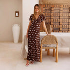 Women's Polka Dot Printed Bell Sleeve Maxi Dress