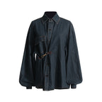 Women's Trendy Coat Early Loose Collared Long Sleeve Denim Coat