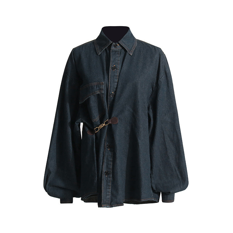 Women's Trendy Coat Early Loose Collared Long Sleeve Denim Coat