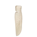 Women's Strapless Ruched Cutout Split Midi Dress