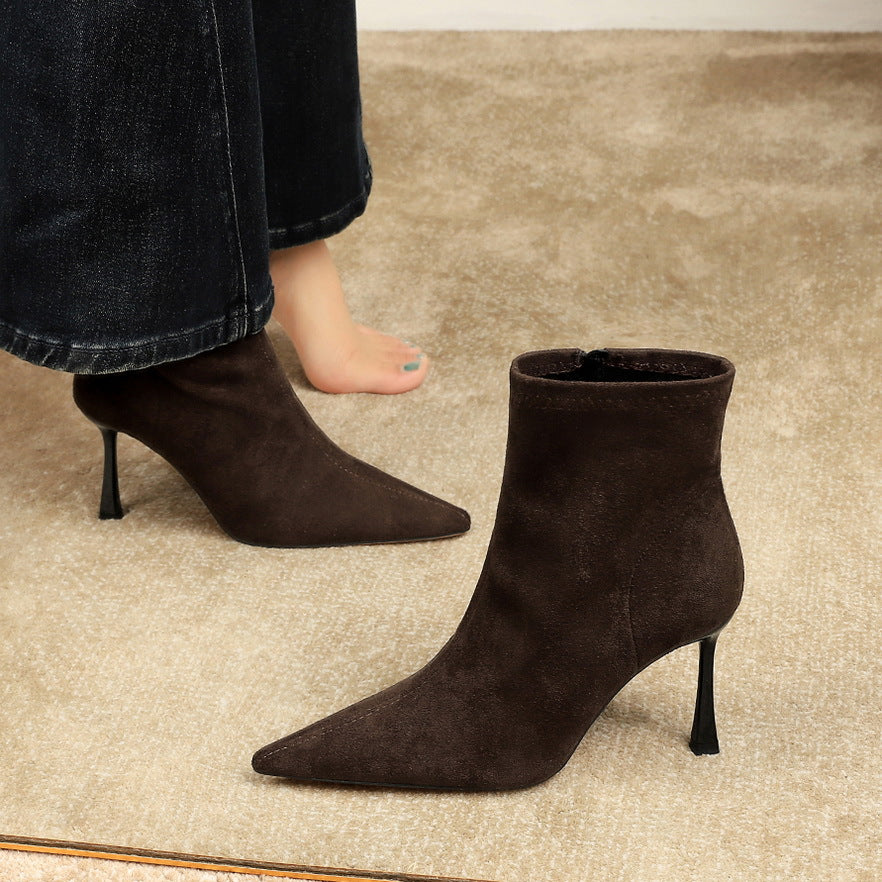 Women's Suede Pointed-Toe Stiletto Knee-High Boots