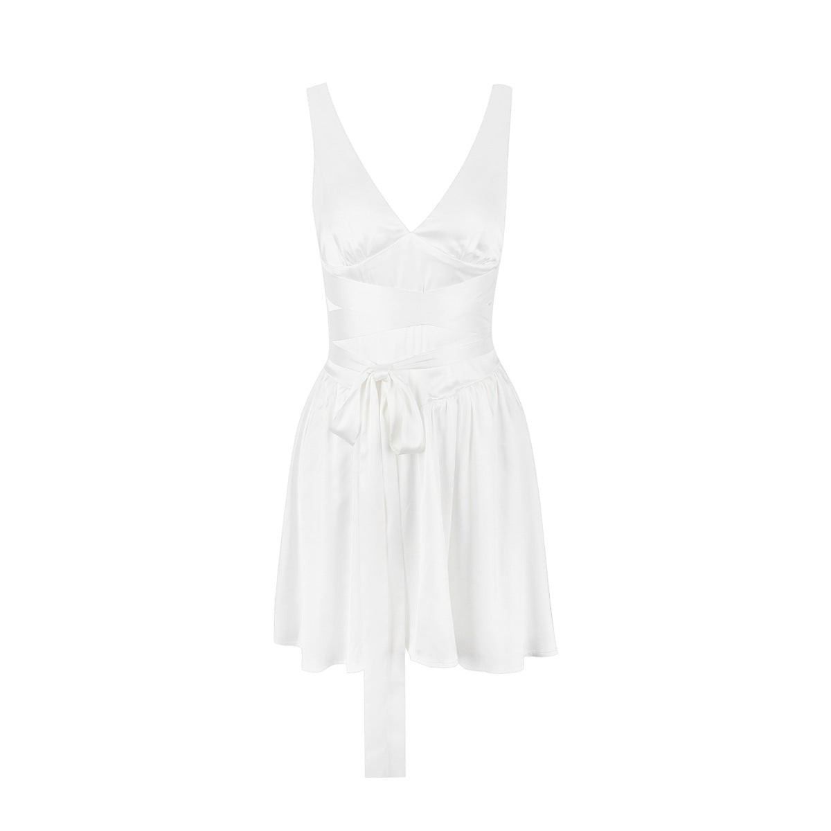 Deep-V Lace-Up Backless Mini Dress