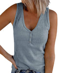 Women's V-Neck Button Sleeveless Vest Top