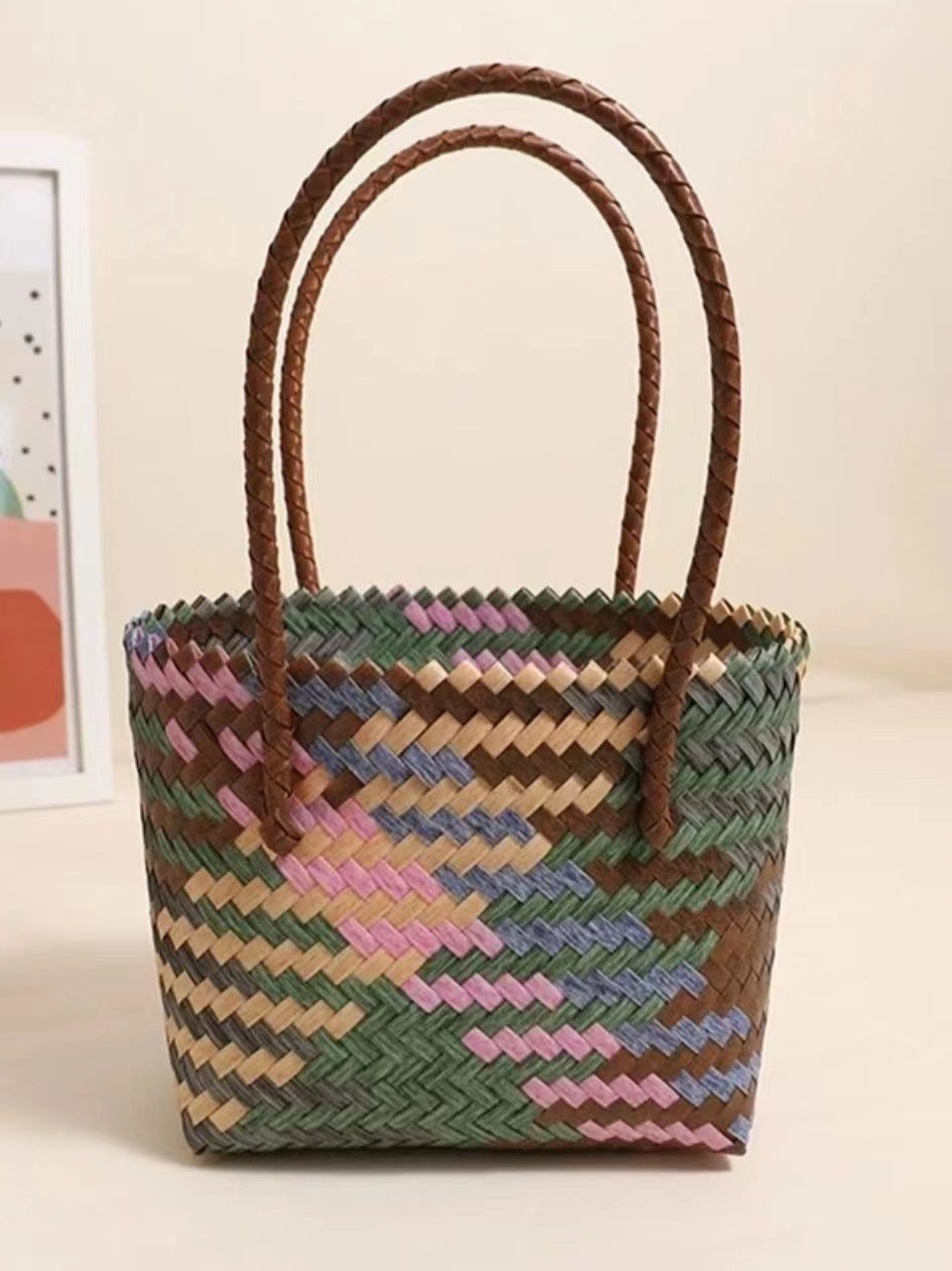 Pp Long Woven Handle Color Matching Coffee
