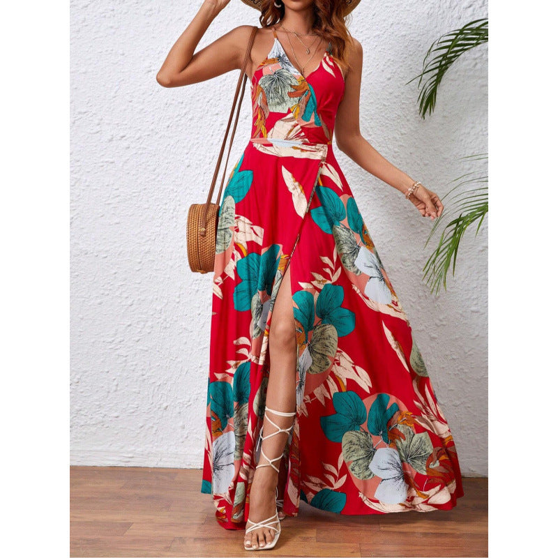 Tropical Print Cutout Maxi Dress