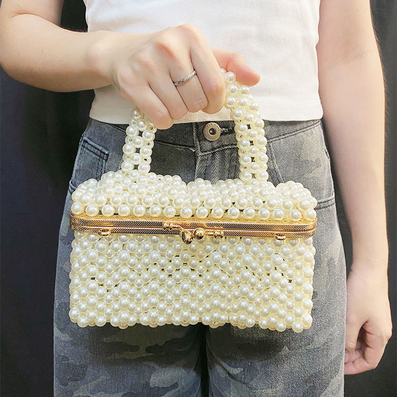 Women's Woven Pearl Beaded Mini Handbag