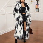 Women's Autumn Winter Extended Faux Leather Fur Coat Color Environmental Protection Beach Wool Leather Fur Coat