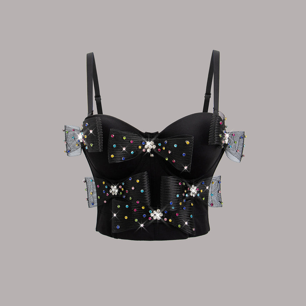 's Bow Suspenders Vest Short Stretch Body Shaping Boning Corset Top