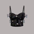 's Bow Suspenders Vest Short Stretch Body Shaping Boning Corset Top