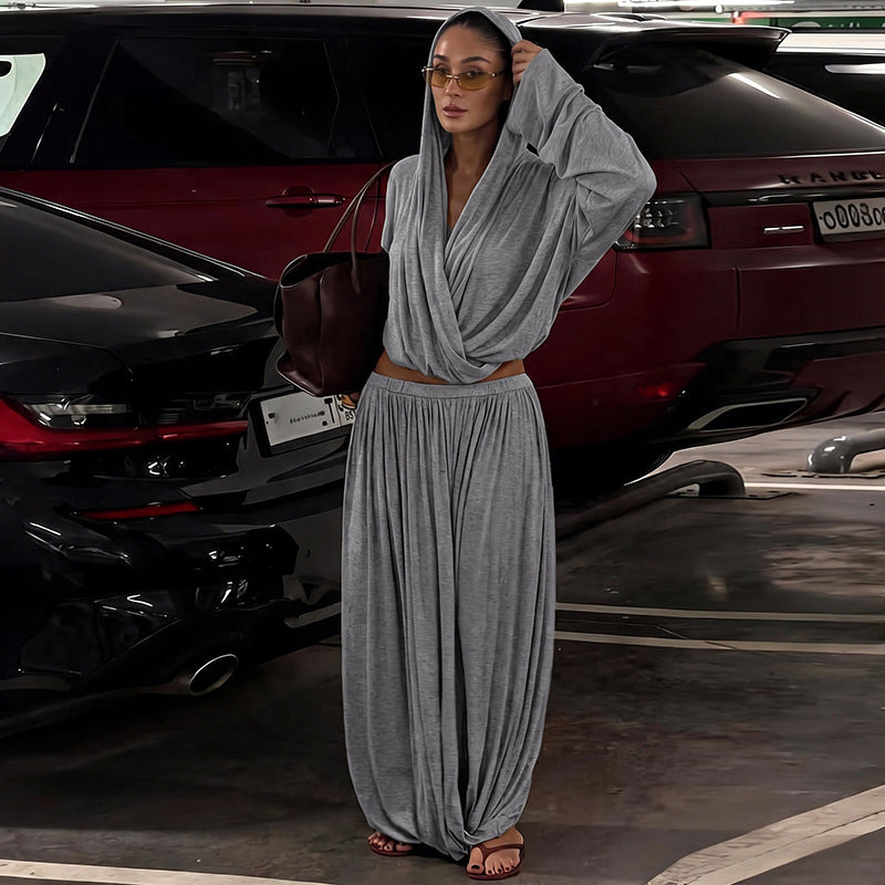 Women's Hooded Top & Pleated Maxi Skirt Set
