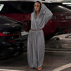 Women's Hooded Top & Pleated Maxi Skirt Set