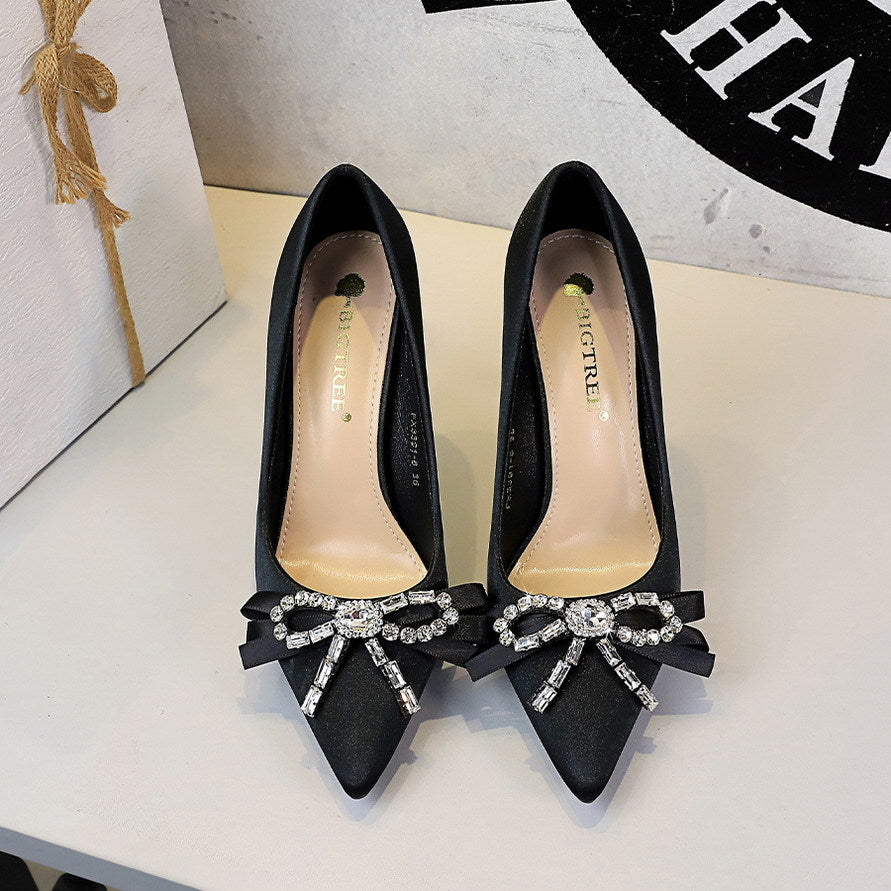 Women's Rhinestone Bow Satin Pumps