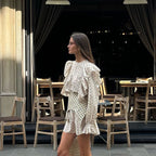 Round Neck Ruffled Bell Sleeve Shirt Dress