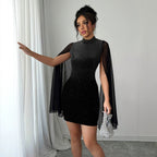 Black Velvet Turtleneck Sheath Dress