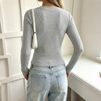 Autumn Inner Wear Top Slim Fit Sexy Lace V neck Patchwork Sunken Stripe Slim Fit Long Sleeved T shirt Women